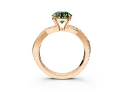 Crossover Engagement Ring Setting for Fancy Green Round Cut Center with Pave and Plain Strands and Prong Head in Rose Gold