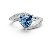 Solitaire Engagement Ring Setting for Fancy Blue Heart-Shaped Center with Pave Bypass Swirl Band and Prong Head in White Gold