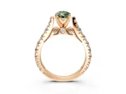 Solitaire Engagement Ring Setting for Fancy Green Pear-Shaped Center with Pave Cathedral Shoulders and Prong Head in Rose Gold