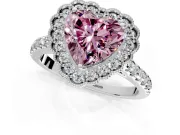 Milgrain Floral Halo Engagement Ring Setting for Fancy Pink Heart-Shaped Center with Pave Band and Prong Head in Sterling Silver