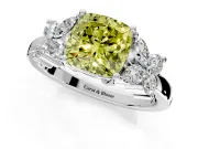 Floral Engagement Ring Setting for Fancy Yellow Cushion Cut Center with Marquise Cluster Shoulders and Prong Head in Platinum