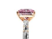 Baguette Engagement Ring Setting for Fancy Pink Radiant Cut Center with Alternating Bar-Set Band and Prong Head in Rose Gold