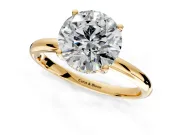 Hidden Halo Engagement Ring Setting for Round Cut Center with Thin Round-Wire Band and Prong Head in Yellow Gold