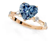 Solitaire Engagement Ring Setting for Fancy Blue Heart-Shaped Center with Bezel Station Band and Prong Head in Rose Gold