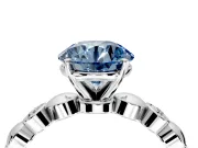 Solitaire Engagement Ring Setting for Fancy Blue Round Cut Center with Beaded Bezel Station Band and Prong Head in Platinum