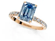 Solitaire Engagement Ring Setting for Fancy Blue Emerald Cut Center with Micro Pave Band and Prong Head in Rose Gold