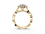 Halo Engagement Ring Setting for Round Cut Center with Twist Band and Prong Head in Yellow Gold