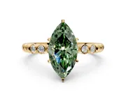 Solitaire Engagement Ring Setting for Fancy Green Marquise Center with Bezel-Dot Beaded Band and Prong Head in Yellow Gold