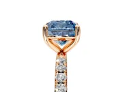 Solitaire Engagement Ring Setting for Fancy Blue Cushion Cut Center with Micro Pave Band and Prong Head in Rose Gold