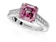 Solitaire Engagement Ring Setting for Fancy Pink Asscher Cut Center with Engraved Pave Band and Prong Head in Sterling Silver