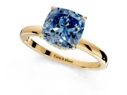 Hidden Halo Engagement Ring Setting for Fancy Blue Cushion Cut Center with Plain Band and Tall Prong Head in Yellow Gold