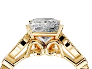 Solitaire Engagement Ring Setting for Princess Cut Center with Marquise and Bezel Accents and Prong Head in Yellow Gold