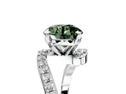 Solitaire Engagement Ring Setting for Fancy Green Round Cut Center with Pave Bypass Swirl Band and Prong Head in White Gold