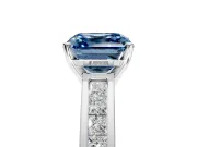 Solitaire Engagement Ring Setting for Fancy Blue Asscher Cut Center with Princess Cut Channel Band and Prong Head in Sterling Silver