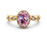 Milgrain Bezel Engagement Ring Setting for Fancy Pink Oval Center with Marquise Stations and Bezel Head in Yellow Gold