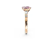 Bar-Set Engagement Ring Setting for Fancy Pink Pear-Shaped Center with Tapered Baguette Accents and Prong Head in Rose Gold