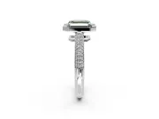Milgrain Halo Engagement Ring Setting for Fancy Green Asscher Cut Center with Three-Sided Pave Band and Prong Head in Sterling Silver