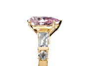 Bar-Set Engagement Ring Setting for Fancy Pink Pear-Shaped Center with Tapered Baguette Accents and Prong Head in Yellow Gold