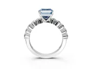 Shared-Prong Engagement Ring Setting for Fancy Blue Asscher Cut Center with Graduated Accents and Prong Head in Sterling Silver