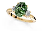 3 Stone Engagement Ring Setting for Fancy Green Oval Center with Wide Plain Band and Prong Head in Yellow Gold