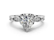 Solitaire Engagement Ring Setting for Pear-Shaped Center with Marquise and Bezel Accents and Prong Head in Platinum