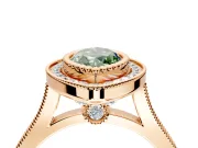Halo Engagement Ring Setting for Fancy Green Marquise Center with Milgrain Frame, Pave Band and Prong Head in Rose Gold