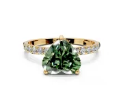 Solitaire Engagement Ring Setting for Fancy Green Heart-Shaped Center with Pave Accents and Prong Head in Yellow Gold