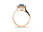 Halo Engagement Ring Setting for Fancy Blue Radiant Cut Center with Single-Row Pave, Open Basket and Prong Head in Rose Gold