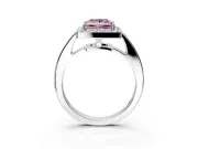 Bezel-Framed Halo Engagement Ring Setting for Fancy Pink Princess Cut Center with Pave Band and Prong Head in White Gold