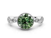 Vintage Station Engagement Ring Setting for Fancy Green Round Cut Center with Accents and Prong Head in Sterling Silver