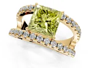Solitaire Engagement Ring Setting for Fancy Yellow Princess Cut Center with Wide-Open Split Shank and Prong Head in Yellow Gold