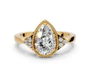 Cluster Engagement Ring Setting for Pear-Shaped Center with Milgrain Shoulder Clusters and Prong Head in Yellow Gold