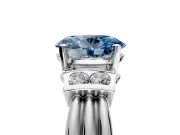 Solitaire Engagement Ring Setting for Fancy Blue Oval Center with Grooved Bar Accent Band and Prong Head in Sterling Silver