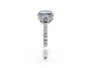 Halo Engagement Ring Setting for Fancy Blue Princess Cut Center with Openwork Halo, Pave Band and Prong Head in White Gold