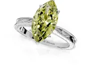Solitaire Engagement Ring Setting for Fancy Yellow Marquise Center with Engraved Milgrain Band and Prong Head in White Gold