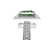 Milgrain Halo Engagement Ring Setting for Fancy Green Princess Cut Center with Three-Sided Pave Band and Prong Head in Platinum