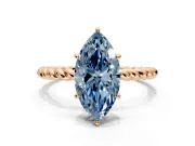 Solitaire Engagement Ring Setting for Fancy Blue Marquise Center with Plain Twisted Rope Band and Prong Head in Rose Gold