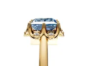 Floral Frame Engagement Ring Setting for Fancy Blue Princess Cut Center with Accent Clusters and Prong Head in Yellow Gold