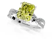Solitaire Engagement Ring Setting for Fancy Yellow Radiant Cut Center with Narrow Twist Pave Band and Prong Head in Platinum