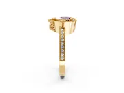 Halo Engagement Ring Setting for Fancy Pink Heart-Shaped Center with Milgrain Halo, Pave Band and Prong Head in Yellow Gold