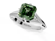 Solitaire Engagement Ring Setting for Fancy Green Asscher Cut Center with Milgrain Cathedral Band and Prong Head in Platinum
