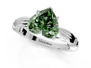 Solitaire Engagement Ring Setting for Fancy Green Heart-Shaped Center with Carved Leaf Shoulders and Prong Head in White Gold
