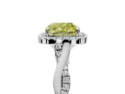 Halo Engagement Ring Setting for Fancy Yellow Cushion Cut Center with Twist Band and Prong Head in White Gold