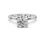 Hidden Halo Engagement Ring Setting for Radiant Cut Center with Thin Rounded Band and Prong Head in Sterling Silver