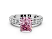 Solitaire Engagement Ring Setting for Fancy Pink Radiant Cut Center with Channel-Set Accents and Prong Head in Platinum