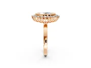 Halo Engagement Ring Setting for Oval Center with Milgrain Bezel Rim, Plain Band and Prong Head in Rose Gold