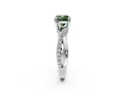 Solitaire Engagement Ring Setting for Fancy Green Cushion Cut Center with Half-Pave Crossover Band and Prong Head in Sterling Silver