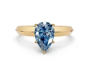 Solitaire Engagement Ring Setting for Fancy Blue Pear-Shaped Center with Wide Knife Ridge Band and Prong Head in Yellow Gold