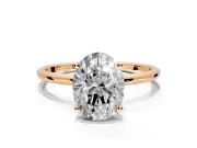 Solitaire Engagement Ring Setting for Oval Center with Straight Thin Band and Prong Head in Rose Gold