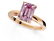 Solitaire Engagement Ring Setting for Fancy Pink Emerald Cut Center with Basket Rail and Prong Head in Rose Gold